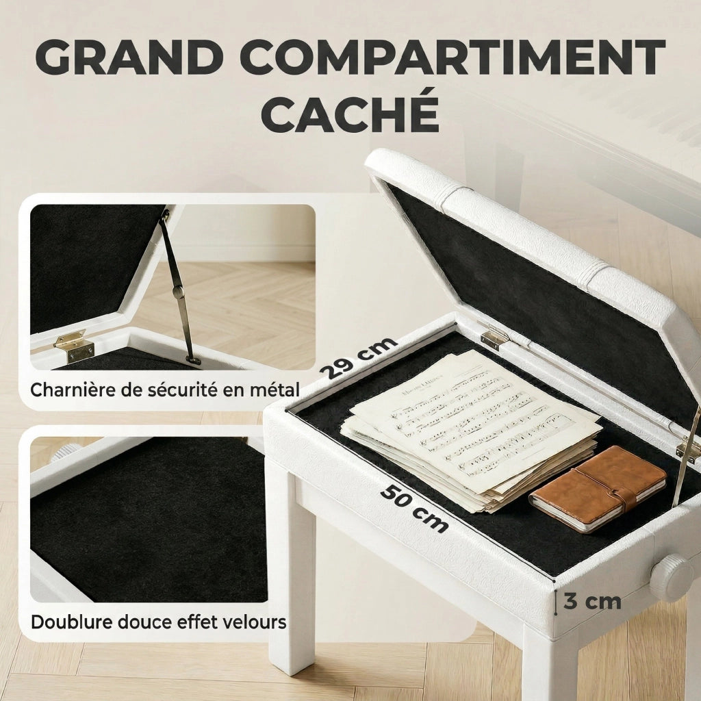 Sgabello da piano con seduta regolabile in legno ¨C Zephmum ¨C Bianco