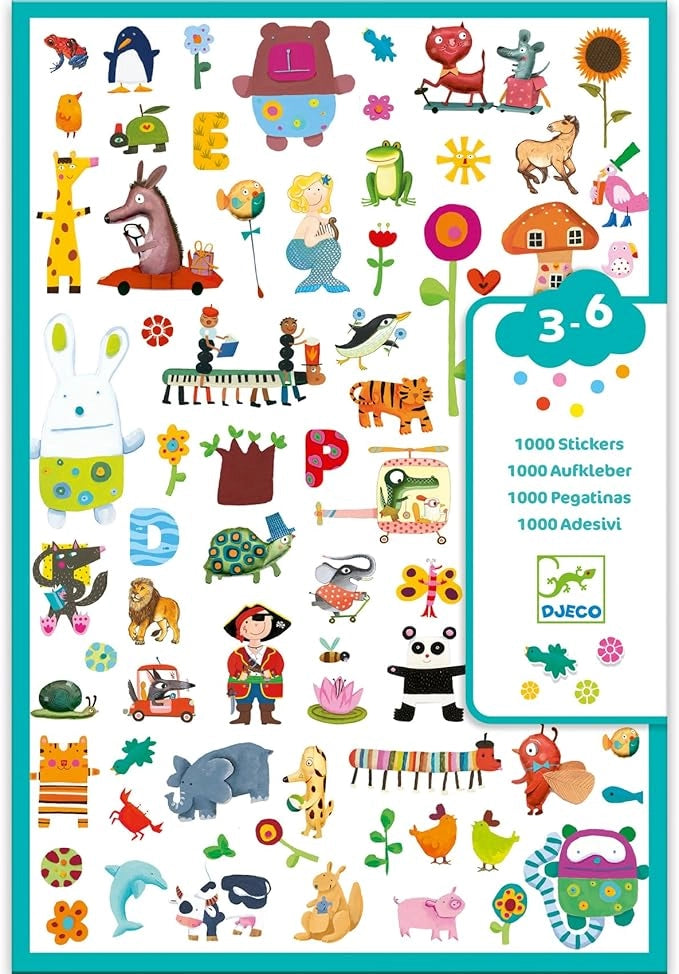Adesivi 1000 pezzi con 9 temi diversi, Djeco, Eta 3-6 anni