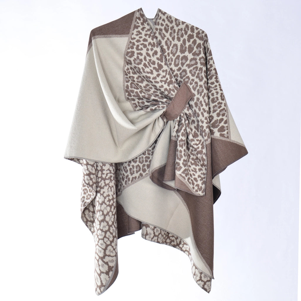 Elegante e versatile scialle jacquard con stampa leopardata per donna, stile etnico autunnale, morbido e caldo.