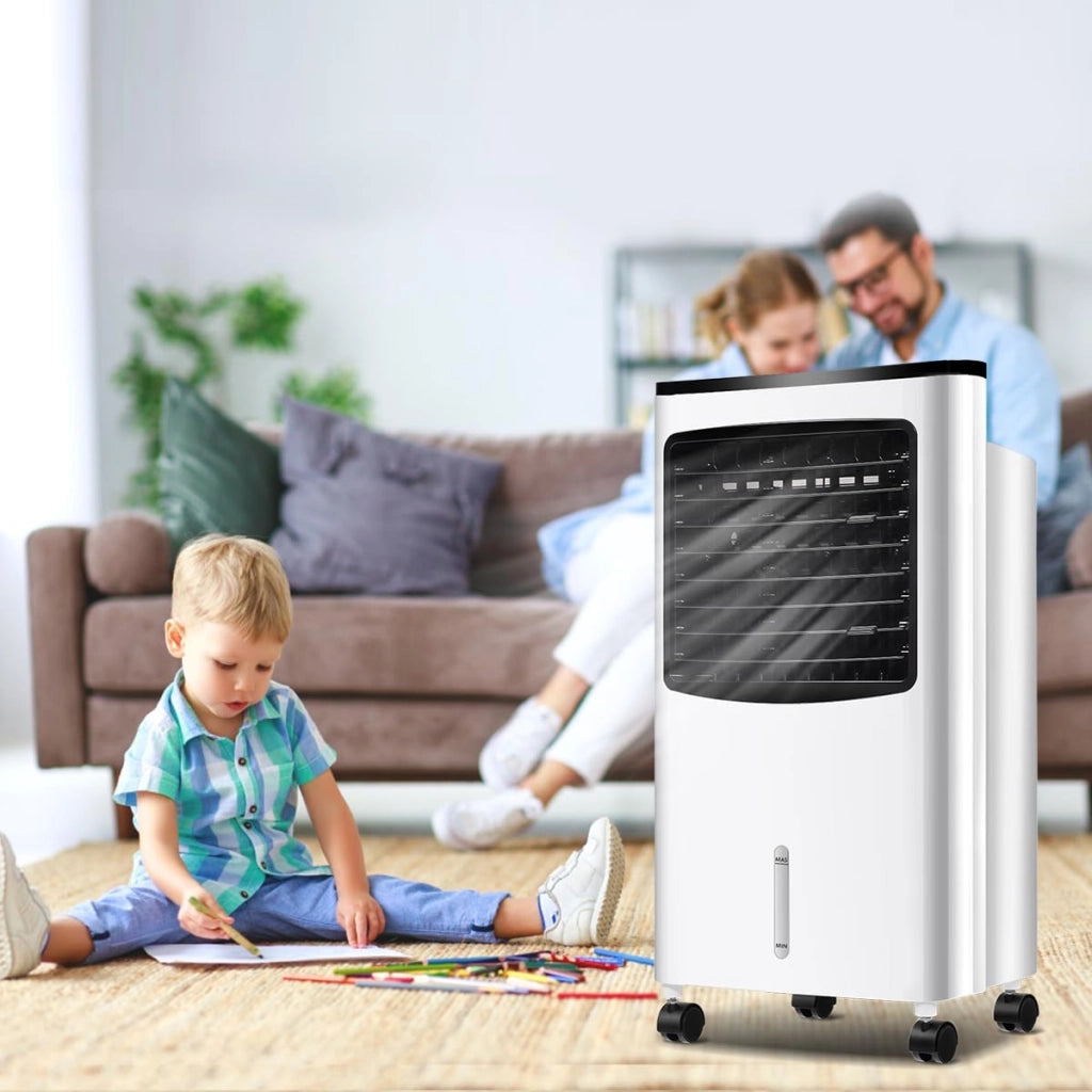 Ventilatore Senza Tubo 75W, 3 in 1 Air Cooler & Ventilatore & Umidificatore con Telecomando, 3 Velocità, Timer 7,5H, Serbatoio Acqua 8L, 38 X 28 X 74 CM, per Salone, Camera da Letto, Ufficio