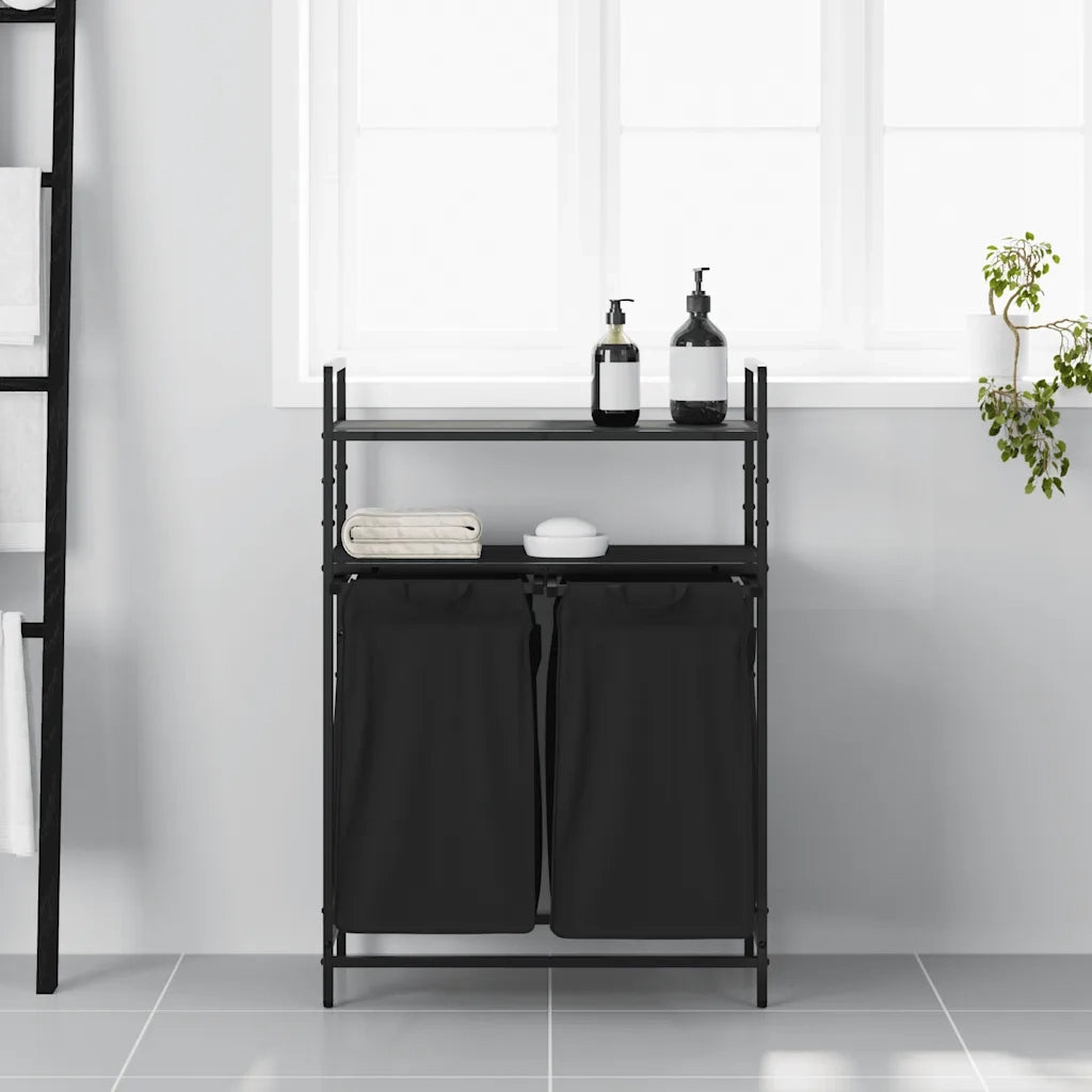 Cesto della Biancheria 2 Scomparti con Ripiani Rovere Nero CFW6738663