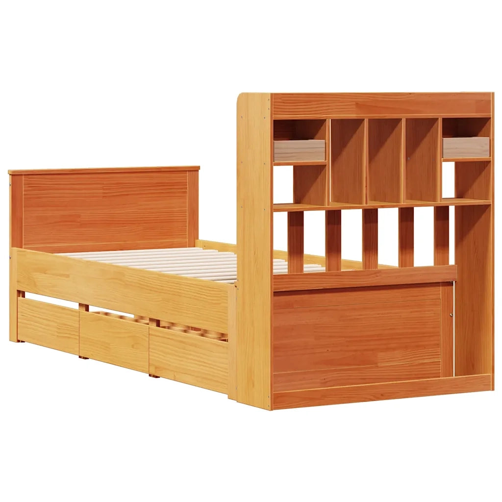 Letto Libreria senza Materasso Marrone Cera 100x200 cm in Pino 3308929