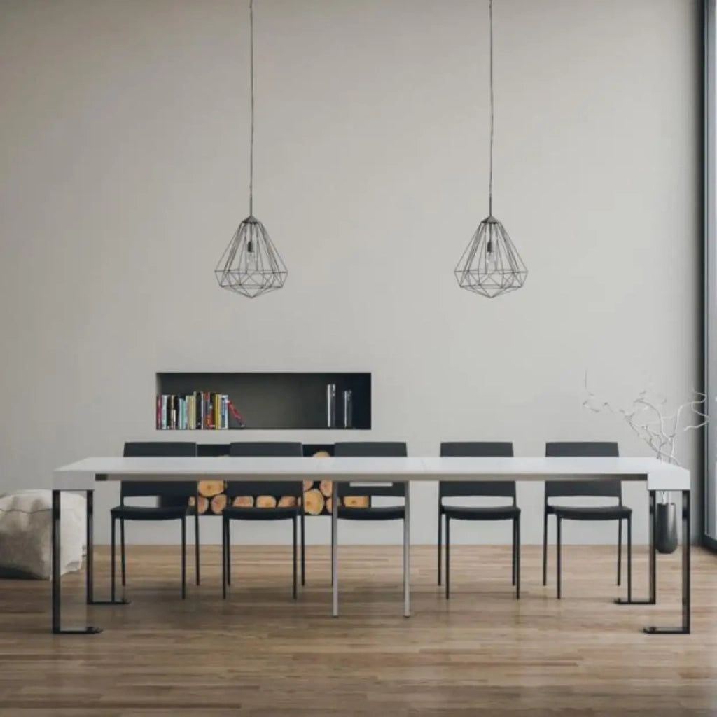 Consolle allungabile 90x40/300 cm Tecno bianco frassino gambe antracite