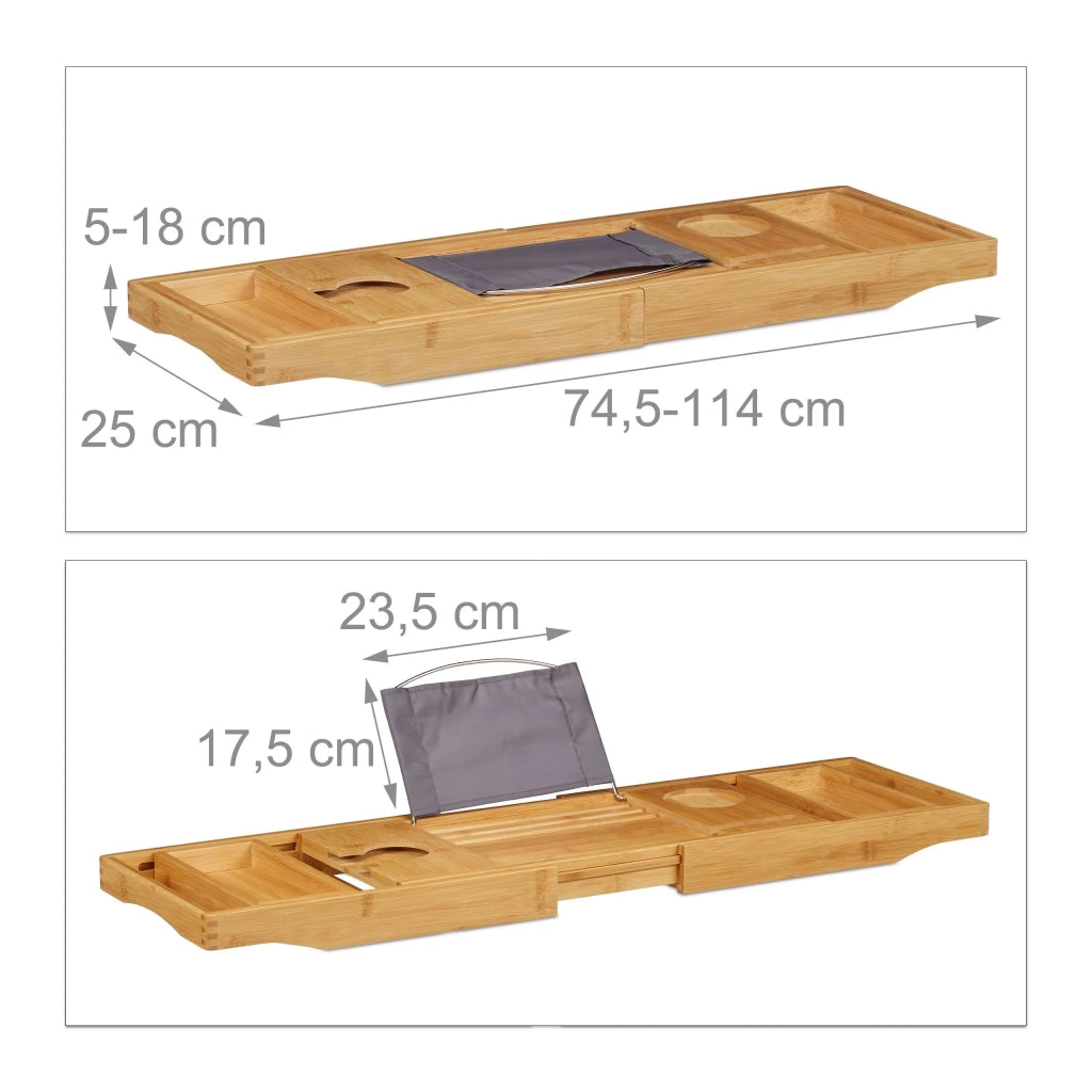 Vassoio per vasca da bagno estensibile con supporti pratici comfort di lettura 70 x 20 x 10 cm in legno bianco 13_0004922