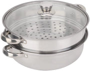 Piastra a vapore 2 in strati 27cm - Piastra a vapore in acciaio inossidabile - Piastra a vapore per alimenti - Maniglia ergonomico - Coperchio in vetro resistente - Design elegante - Cestello a vapore