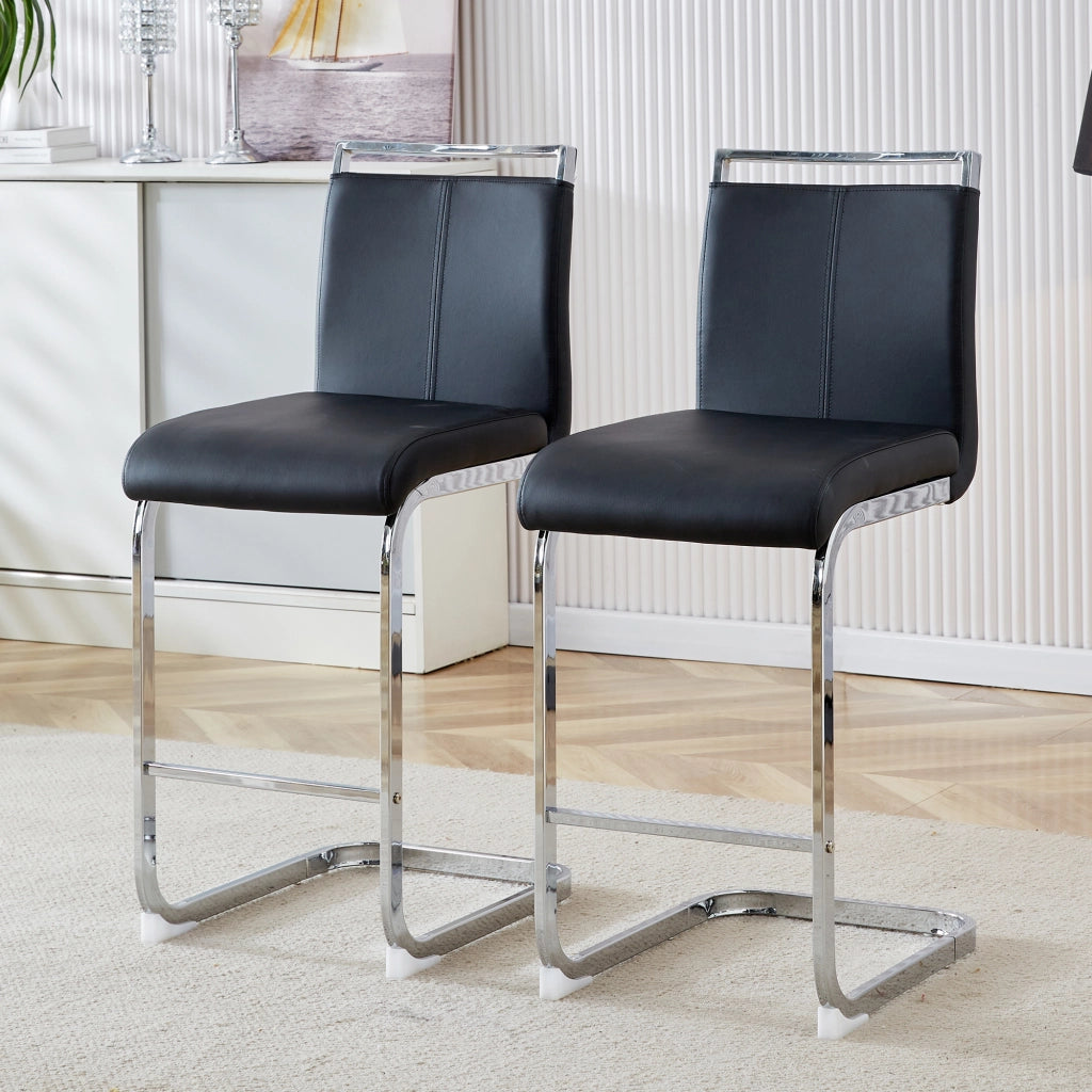 Sgabello da bar set di 2 con struttura stabile e poggiapiedi in PU e metallo nero e argento 61,5 × 32,0 × 43,0 cm