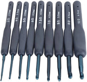 Set di uncini ergonomici 9 pezzi - uncini in alluminio 2,0-6,0 mm - maniglie morbide - rullo compatto - riduce la fatica - uncini per ago
