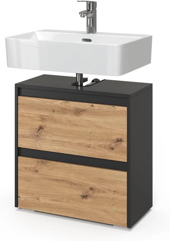 Mobile sottolavabo per bagno Majest, Antracite/Artisan, 60.1 x 62 cm con 2 cassetti