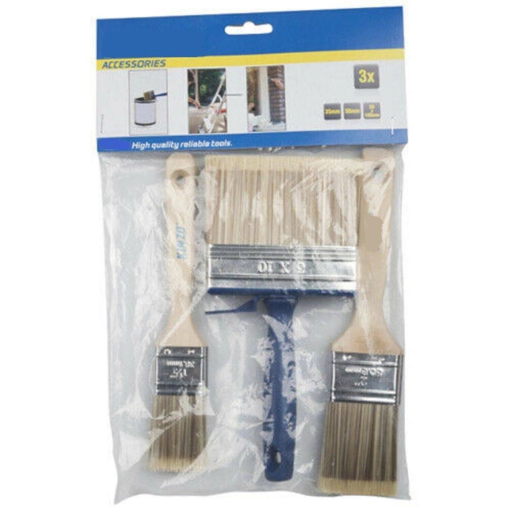 Trade Shop - Set 3 Pennelli Pittura Pittore Per Verniciare Con Manico Legno 30-35-50 Mm -