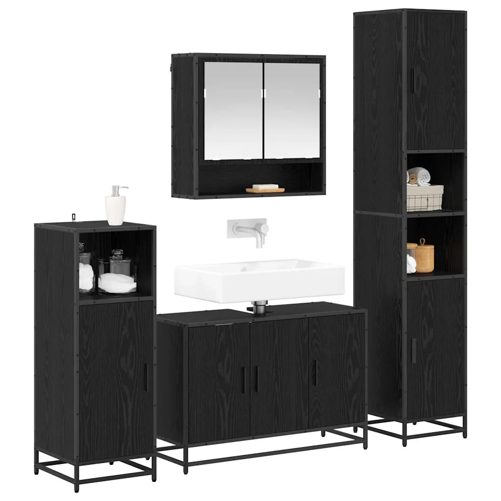 Set di mobili per il bagno 4 pcs Rovere Nero Legno multistrato