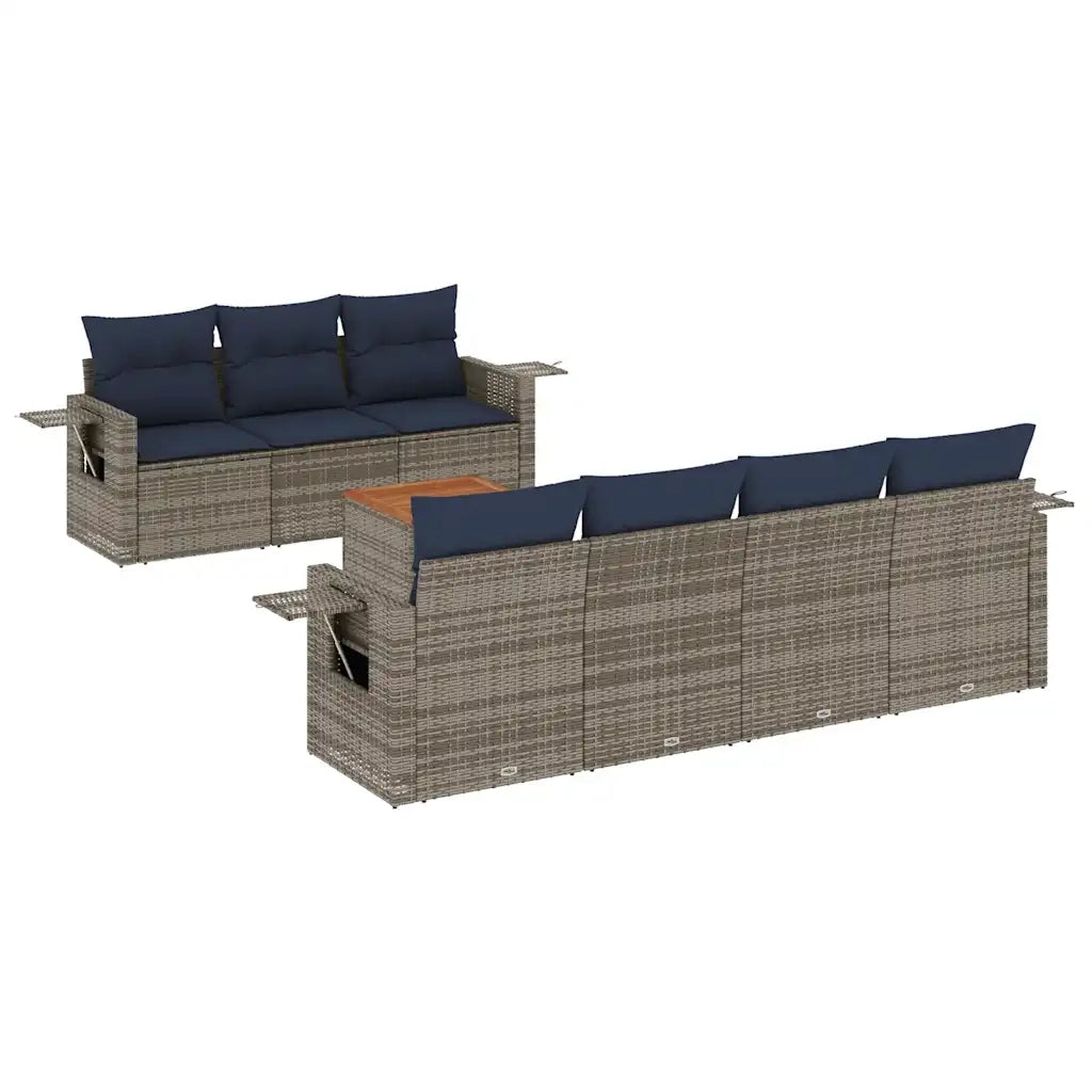Set Divani da Giardino 8 pz con Cuscini Grigio in Polyrattan 3224472