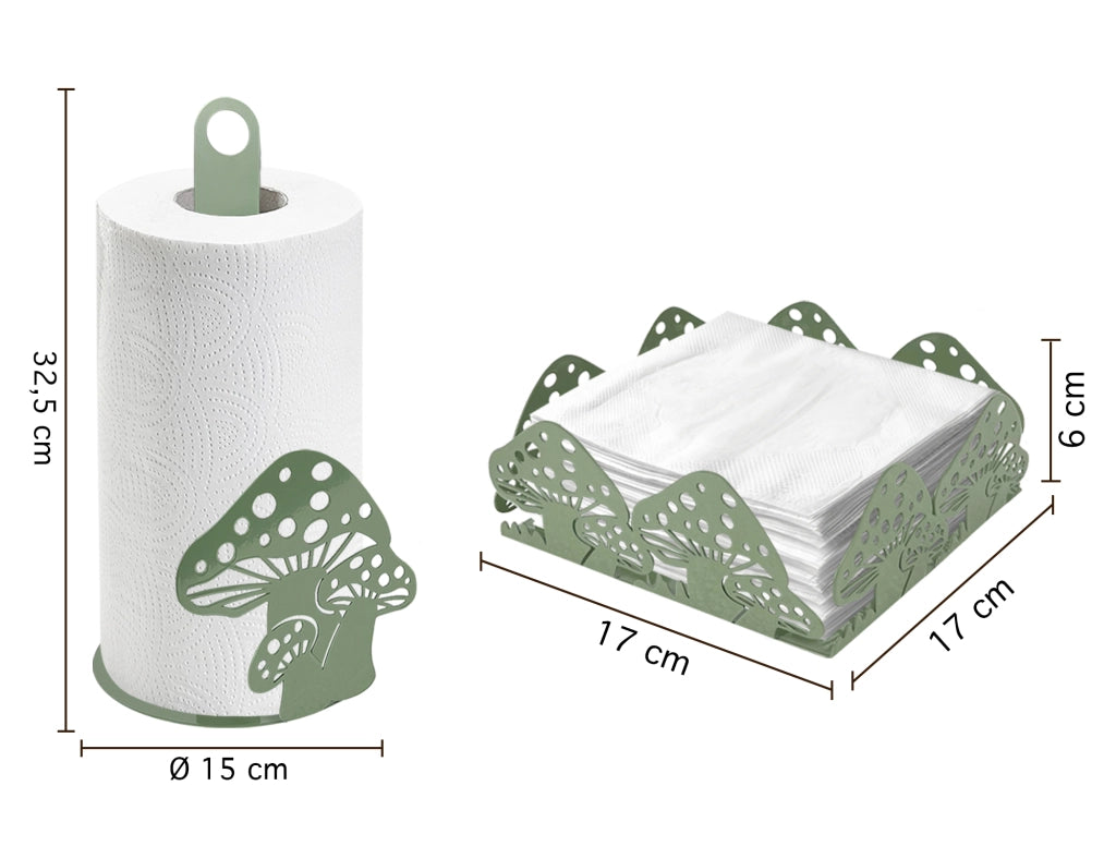 Set Accessori Cucina 2/4 Pezzi Porta Scottex Portatovaglioli Vassoio Grande Da Portata Portafrutta Centrotavola Metallo Design Moderno Decorazioni Tavola  - Funghetti - 2 Pezzi