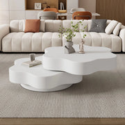 Tavolino da Salotto Rotondo ¨C MINIMAL ¨C MDF, Bianco Crema, Piano Girevole 360¡ã, 2 Livelli, 74.8x67.5x31 cm