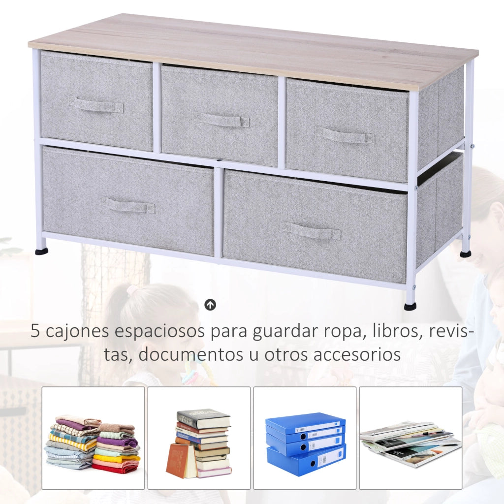 Cassettiera Tessuto 5 Cassetti ¨C Zephmum ¨C Grigio 100x30x54 cm