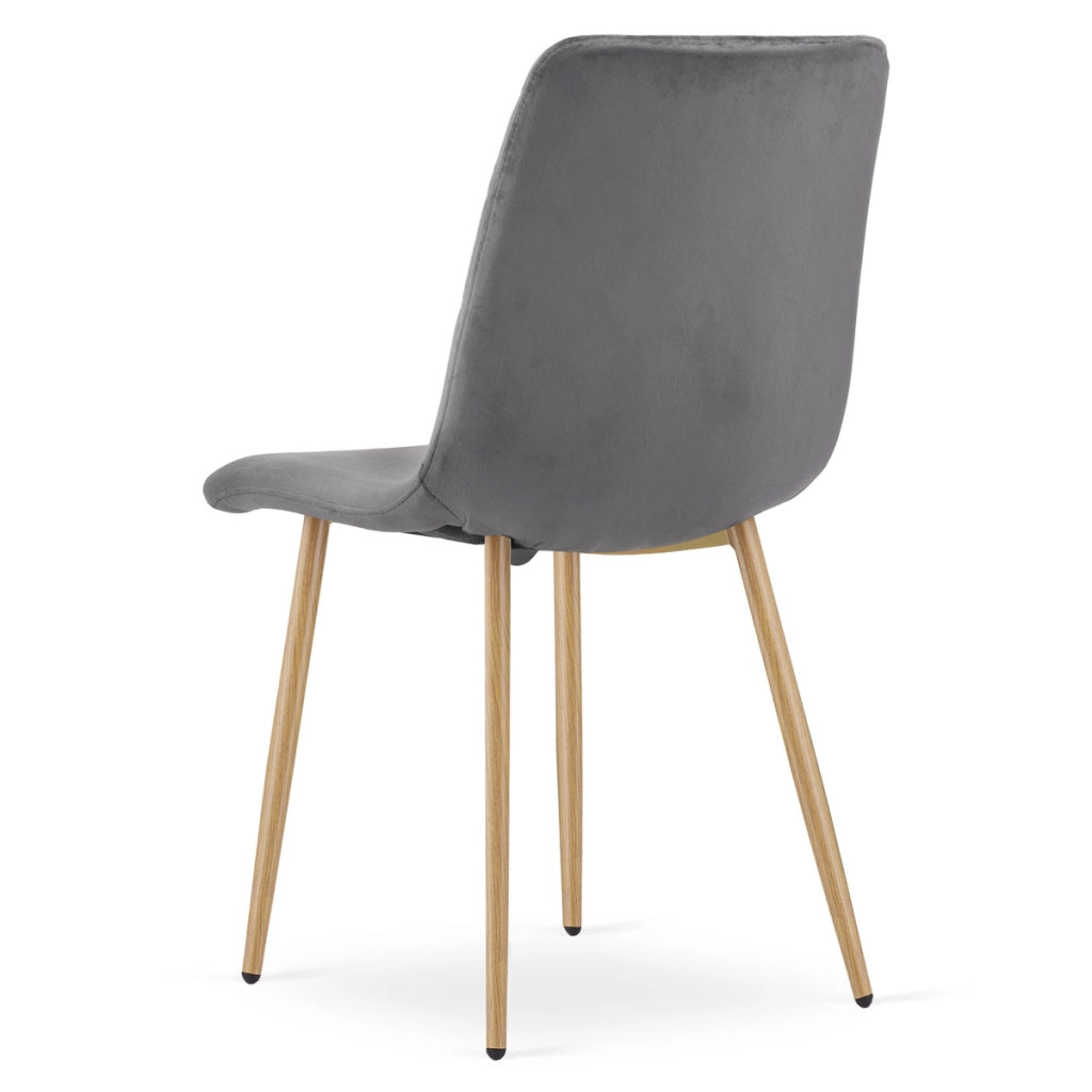 Sedia Turin in velluto grigio scuro con gambe effetto legno