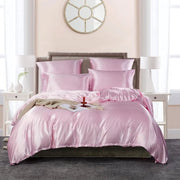 Set di lenzuola da letto, 135 x 200 cm, 2 pezzi, seta, cotone, liscio, set di lenzuola, elegante, seta liscia, rosso, rosa chiaro, lenzuola per letto singolo con chiusura a zip