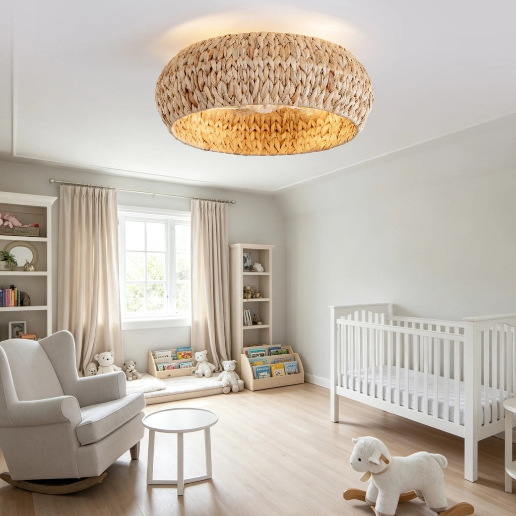 Lampada ventilatore da soffitto in rattan color rame con app e telecomando