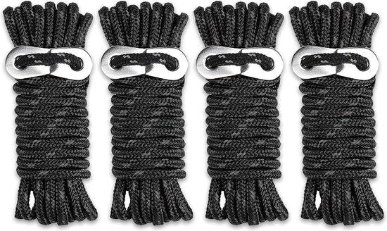 4 pezzi di rifrangente 4 m, set di corda paracord 4 mm, corda rifrangente in nylon, corda per tenda con spanna in alluminio per tenda, campeggio, bracciale, outdoor nero