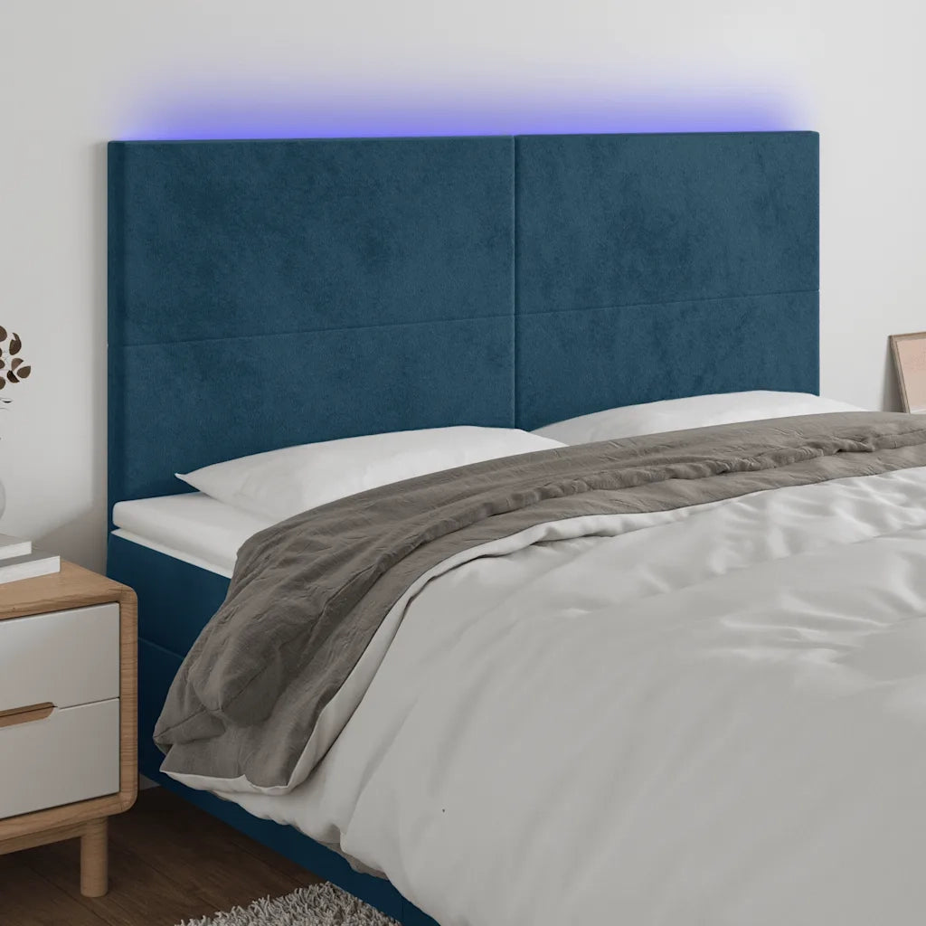 Testiera | Testata a LED Blu Scuro 200x5x118/128 cm in Velluto