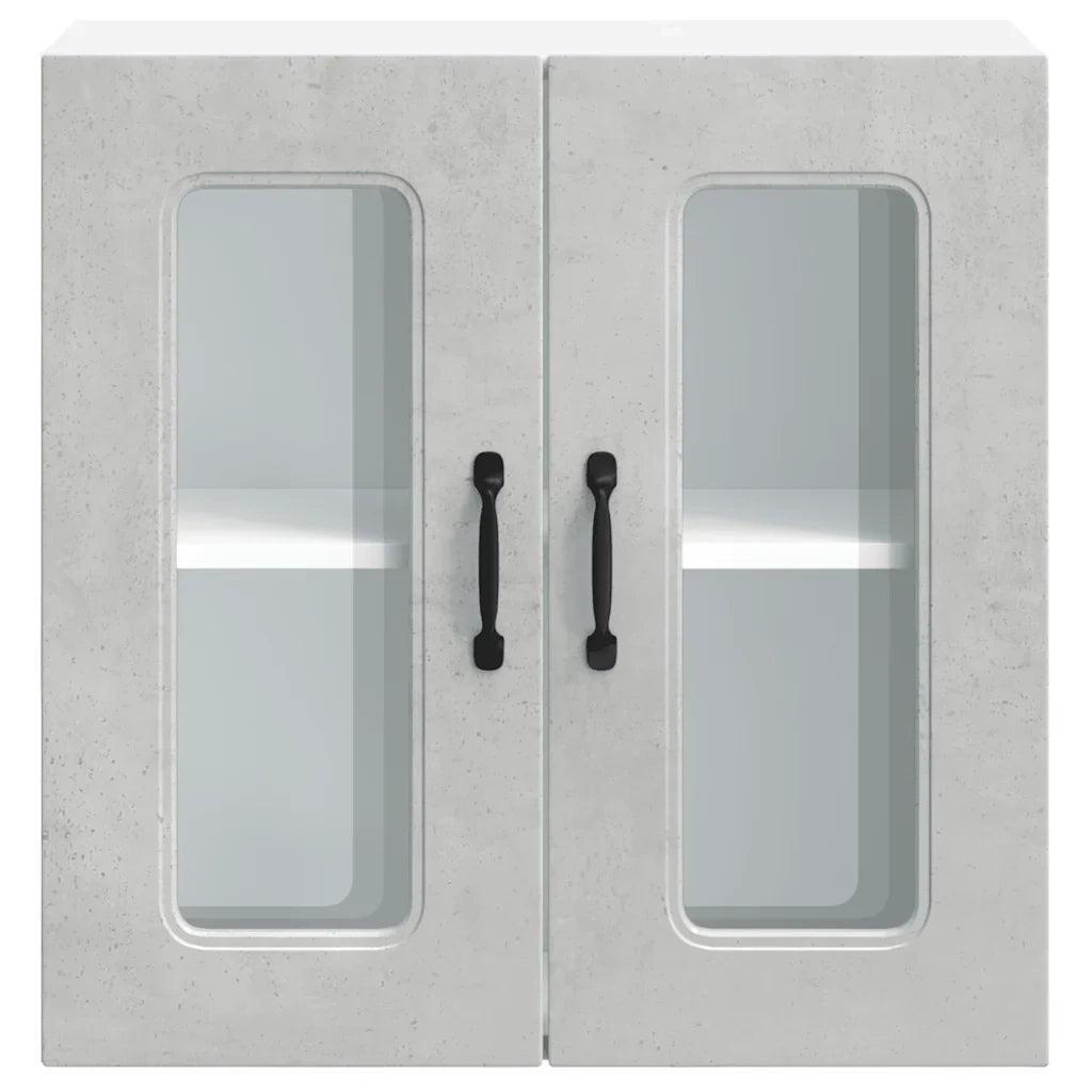 Pensile da cucina dal design moderno con anta in vetro 60 x 31 x 60 cm spazio contenitivo ottimizzato legno grigio cemento 02_0050046