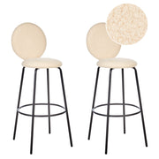 Set di 2 sedie da bar bouclé beige chiaro con gambe in acciaio e schienale rotondo soggiorno salotto