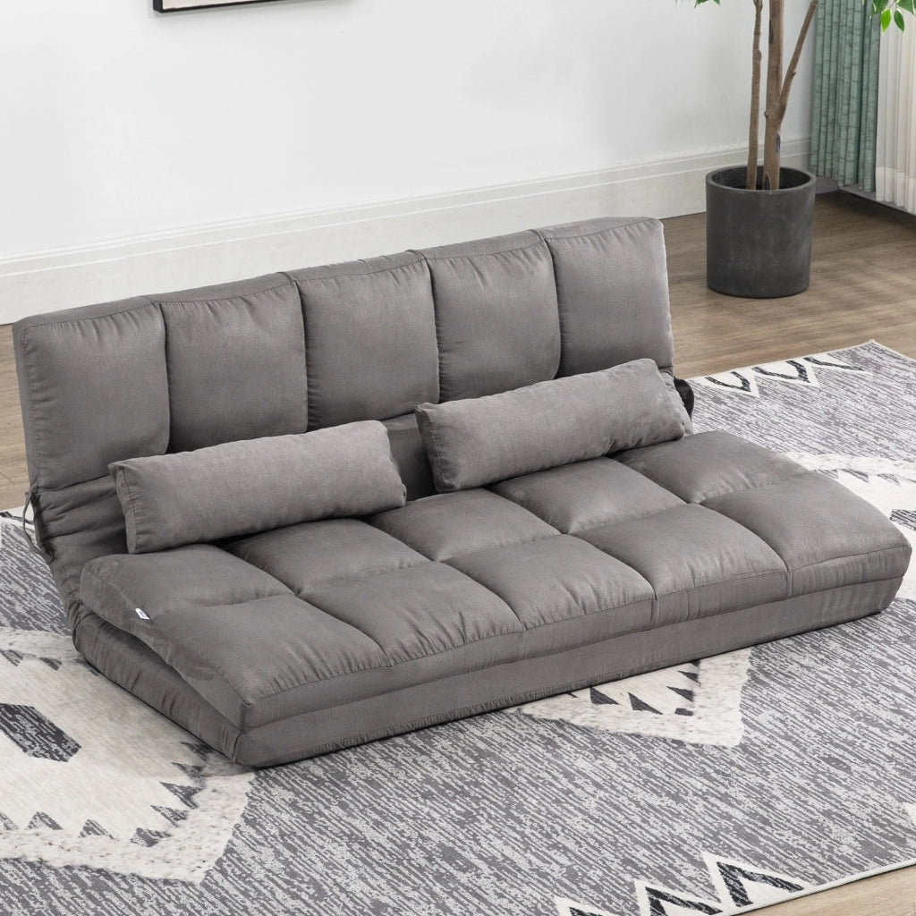 Divano Letto da Terra 130x73x60 cm con Schienale Reclinabile su 7 Livelli e Cuscini Grigio Carbone