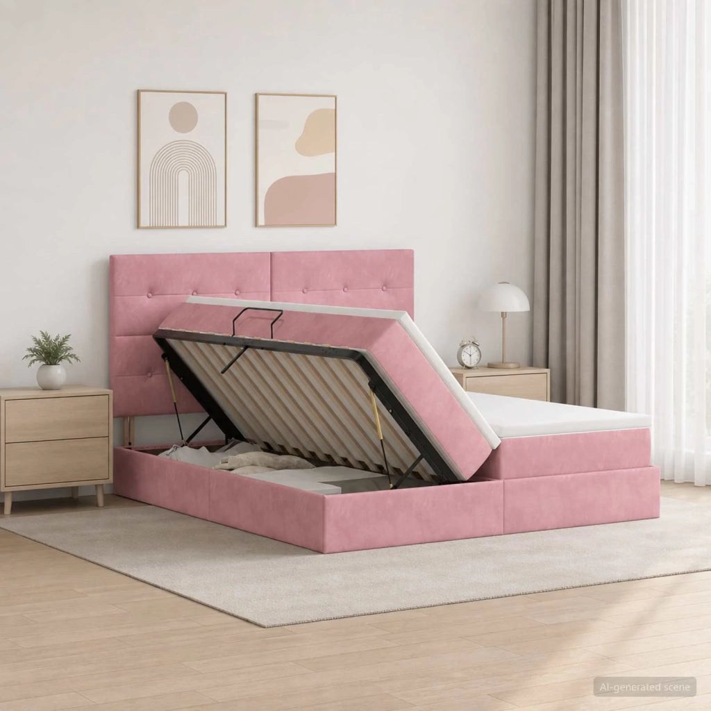 Letto con Contenitore con testiera Rosa 180 x 200 cm Velluto 3459830