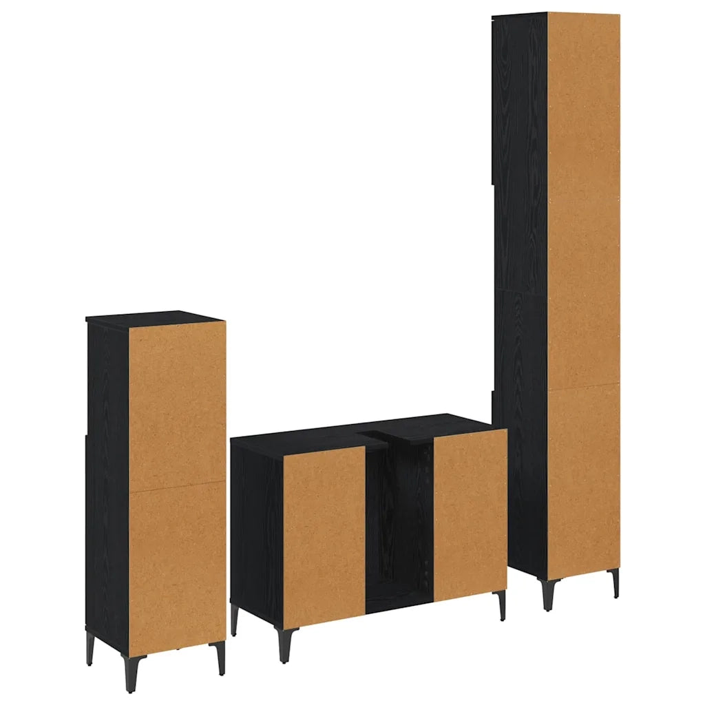 Set di mobili per il bagno 3 pcs Rovere nero Legno multistrato