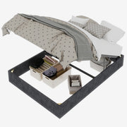 Letto Matrimoniale 140x200 cm; con Testiera Geometrica - Grigio - in Tessuto e Metallo