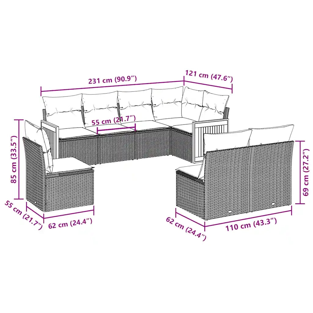 Set Divani da Giardino con Cuscini 8 pz Nero in Polyrattan