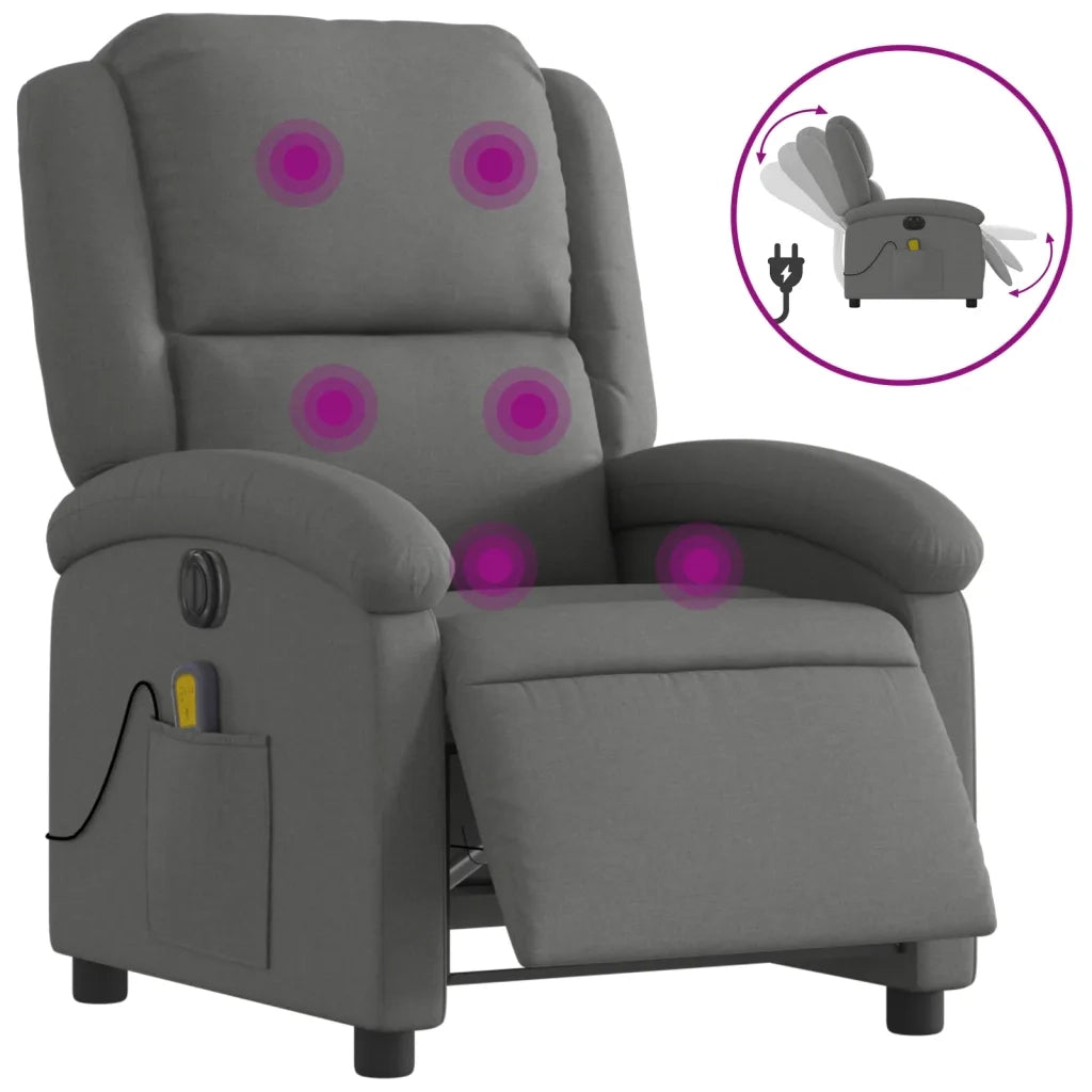 Divano Sedia-Poltrona Reclinabile Massaggio Elettrica Grigio Scuro Tessuto 248394
