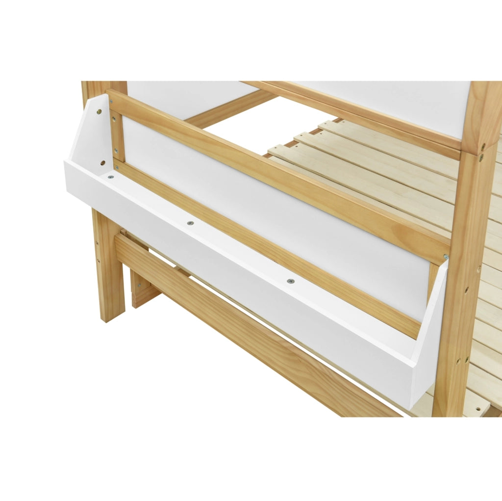 Letto 140x200 cm con letto estraibile e tetto ad arco in legno bianco e naturale