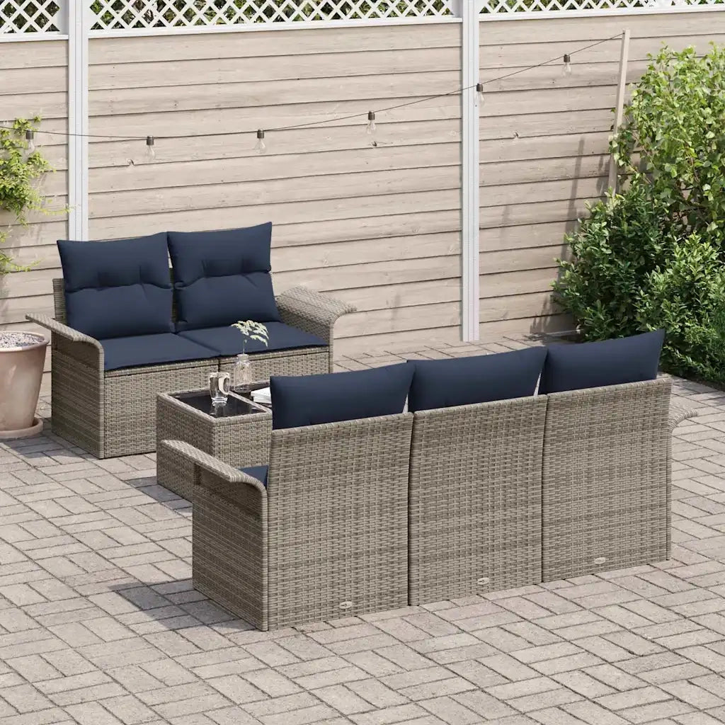 Set Divano da Giardino con cuscino 6 pcs Grigio polyrattan 3345245