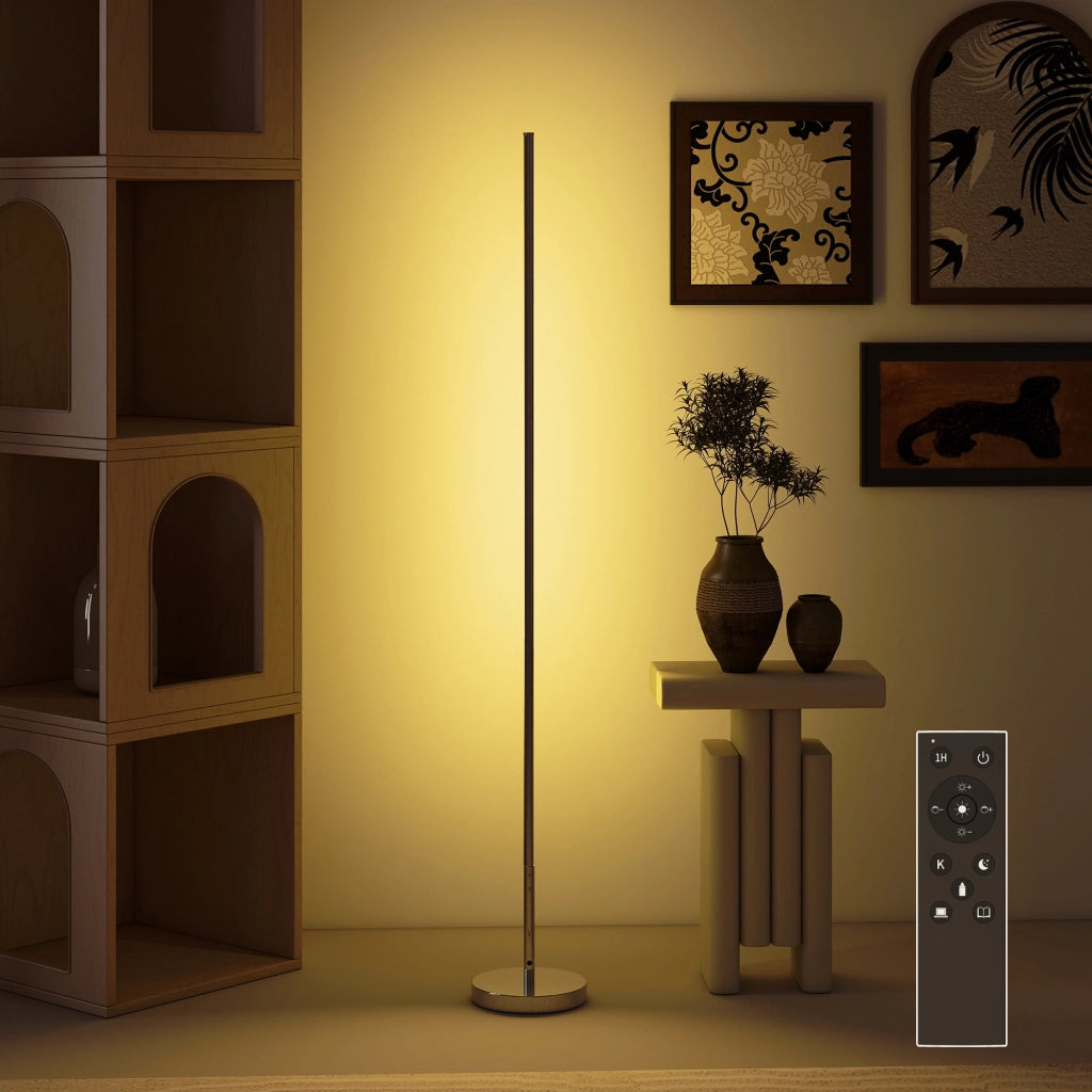 Lampada da Terra LED Alta 150 cm con Temperatura del Colore Regolabile e Telecomando, Argento
