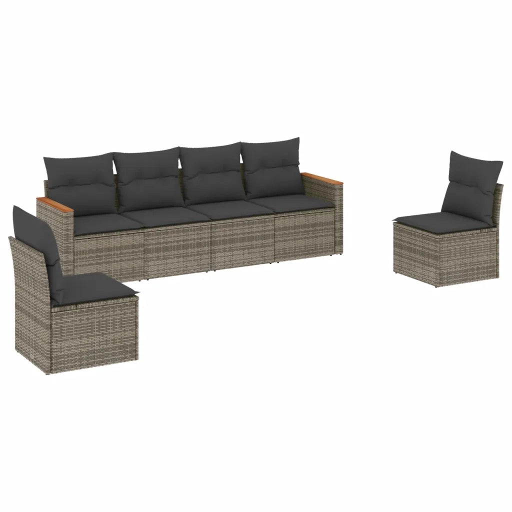 Set Divano da Giardino 6 pz con Cuscini Grigio in Polyrattan 3258266