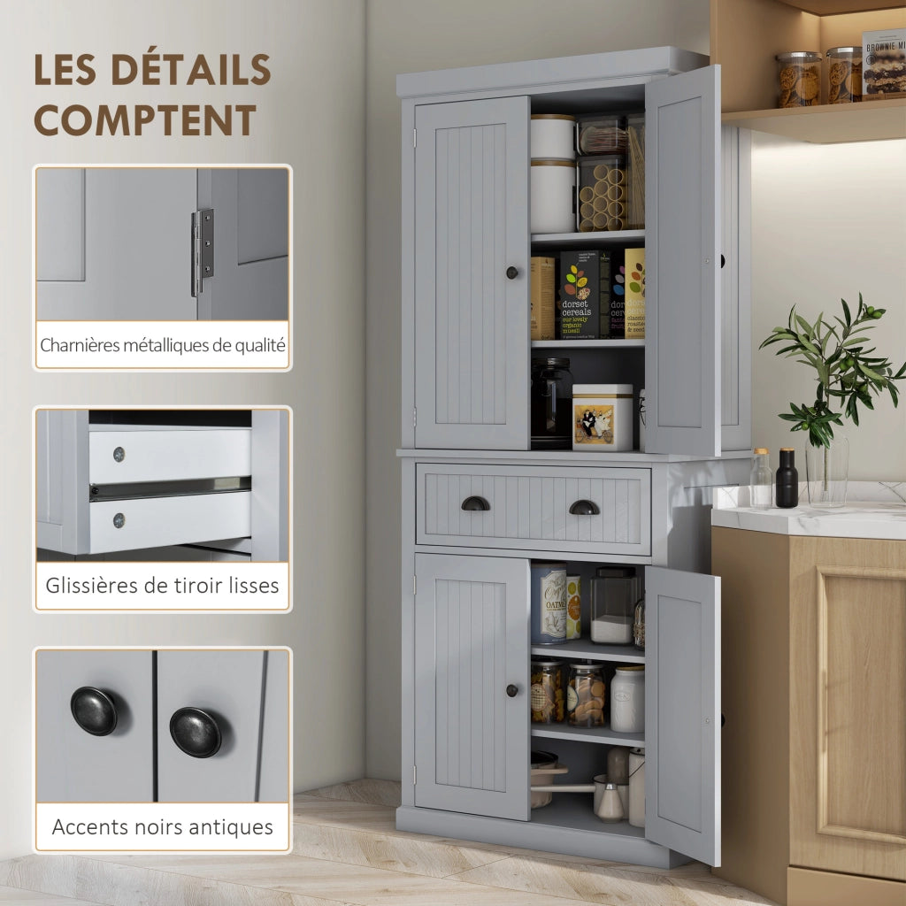 Armadio da cucina con ante scorrevoli e cassetto grande ¨C zephmum ¨C grigio 76x40x183 cm