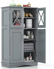 Armadietto da bagno in MDF, armadio indipendente con 4 ante e 3 ripiani regolabili, mobile bagno a pavimento per cucina, ufficio, 60 x 30 x 108 cm (grigio)