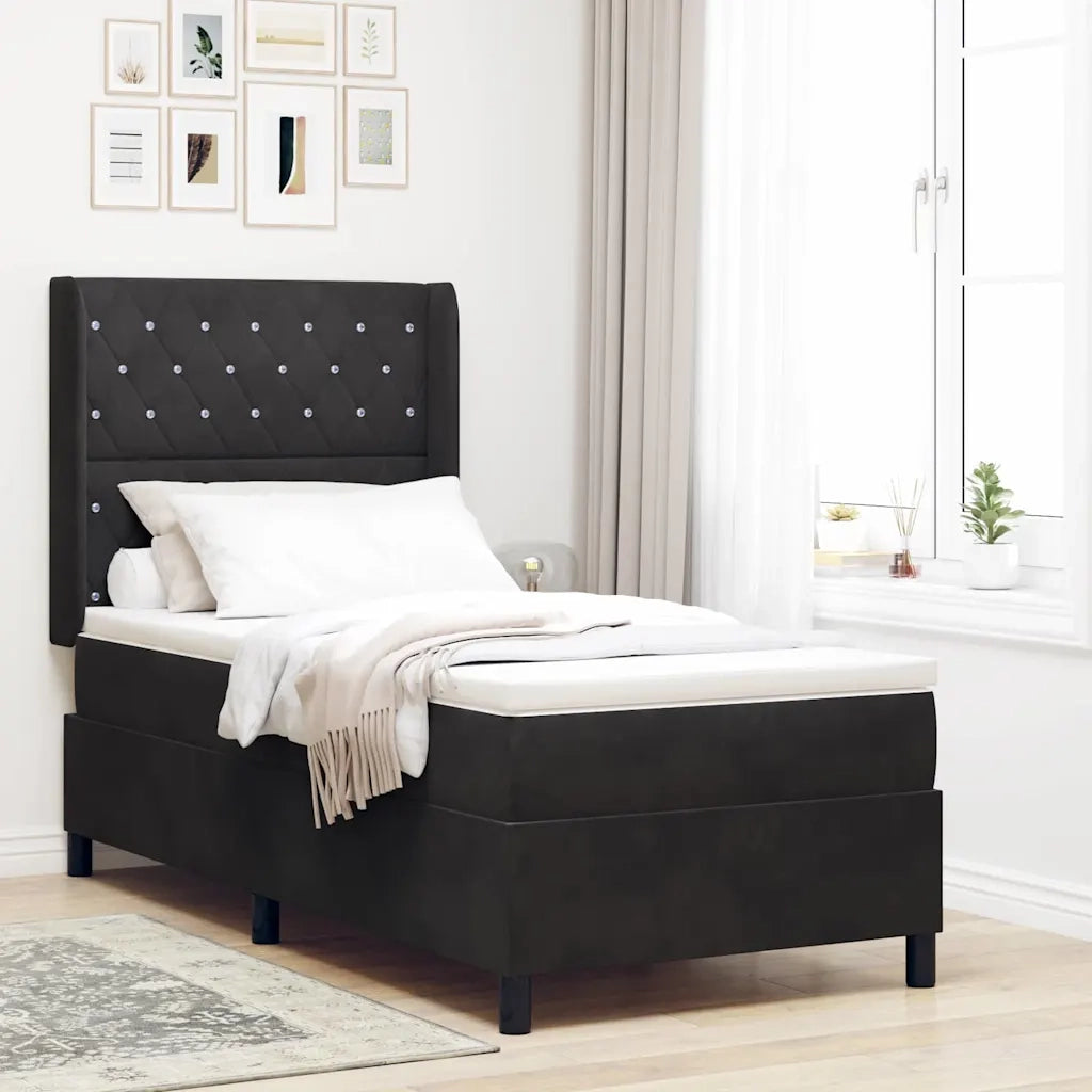 Letto con Box Springs LED e Materasso Nero 90 x 190 cm Velluto 3343792