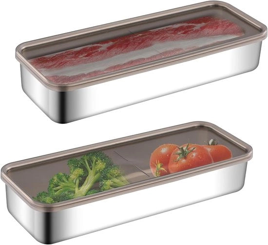 Bacopslagdoos per frigorifero - Contenitore in acciaio inossidabile per carne, pasta e verdure con coperchio