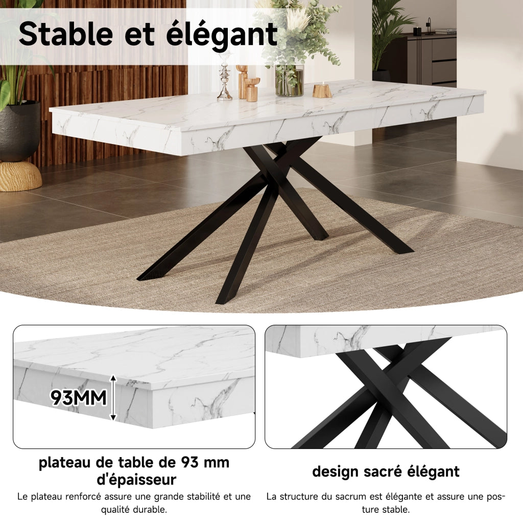 Tavolo da pranzo allungabile per 6-8 persone con piano spesso e gambe incrociate in MDF bianco per interni moderni