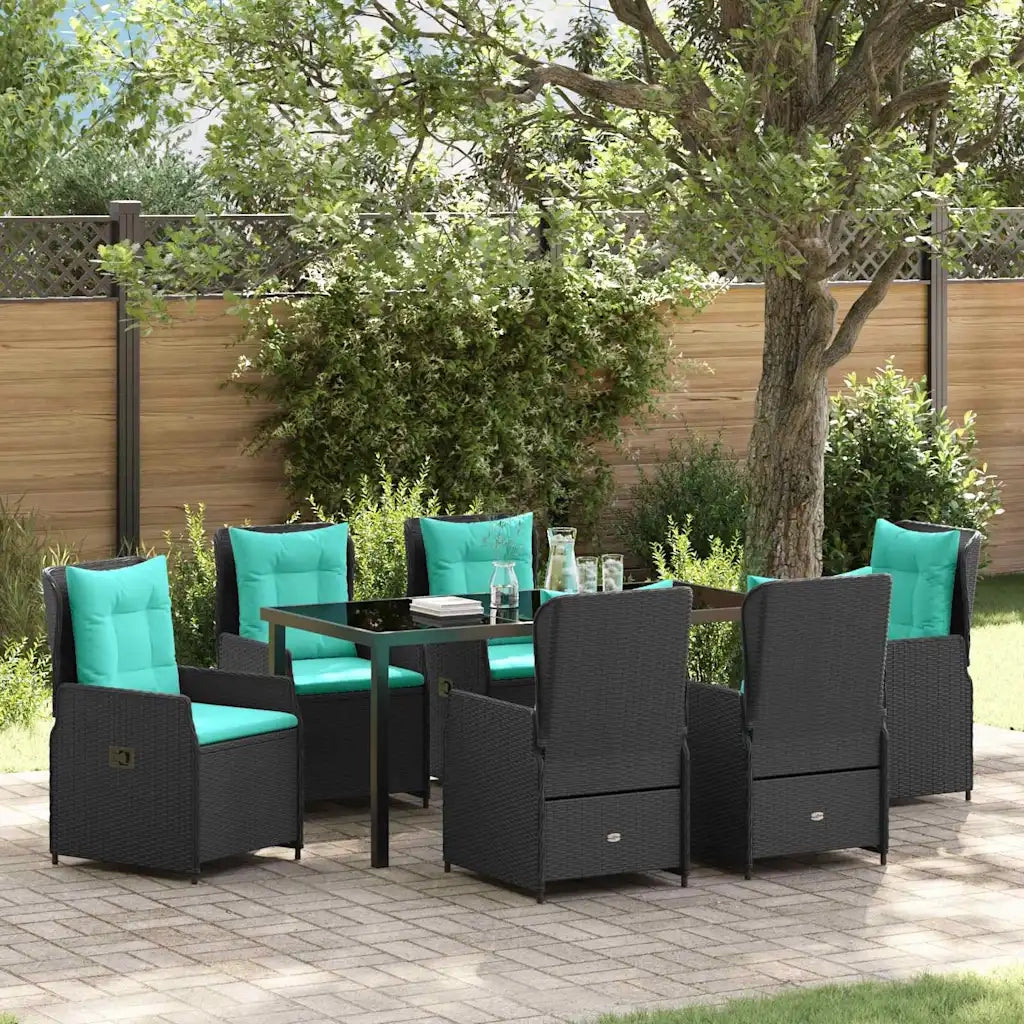 Set da Pranzo per Giardino 7 pcs Nero Poly Rattan 3381041