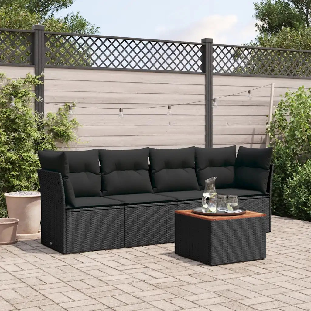 Set Divani da Giardino 5 pz | Set Salotto da Giardino con Cuscini in Polyrattan Nero