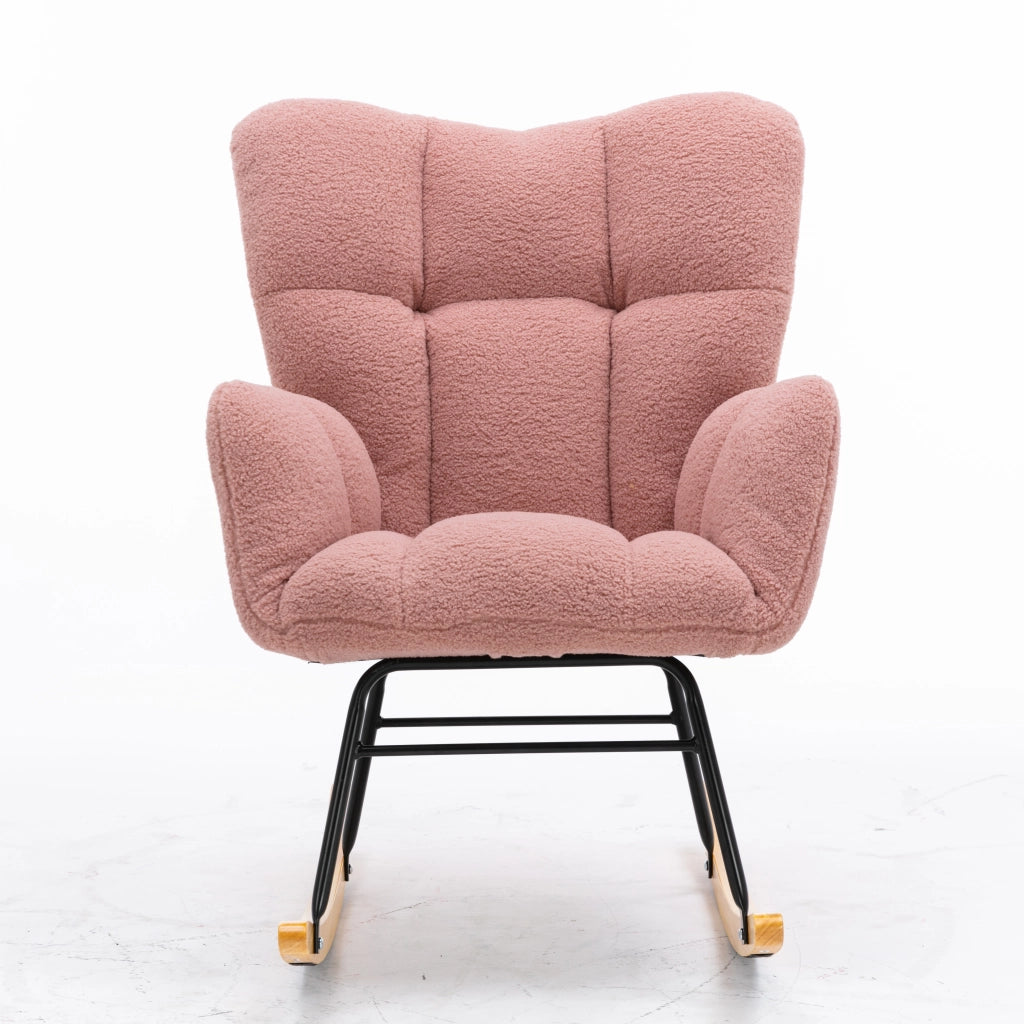 Poltrona Dondolo Imbottita in Tessuto Boucl¨¦ ¨C MINIMAL ¨C Rosa, Soggiorno e Camera