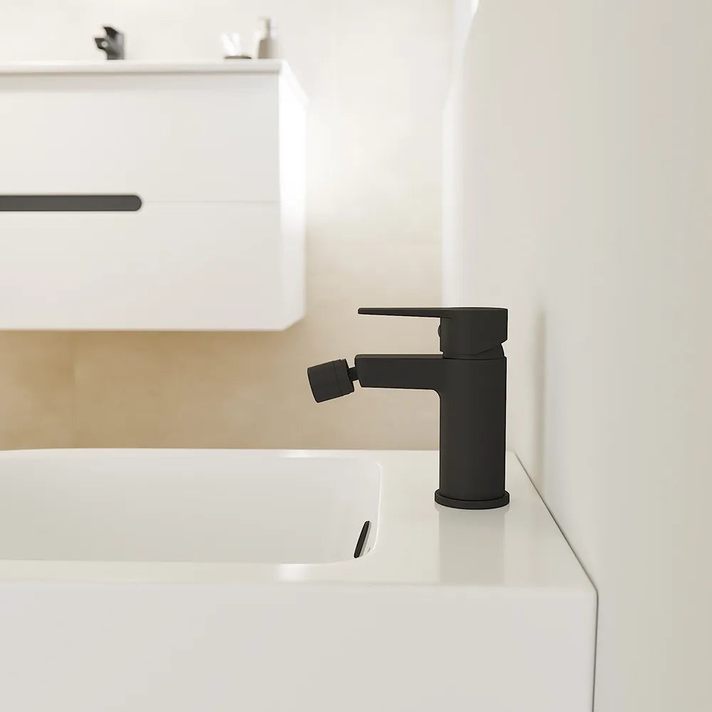 Set miscelatori: lavabo ad incasso bidet senza scarico e incasso doccia c/deviatore nero opaco | Jane