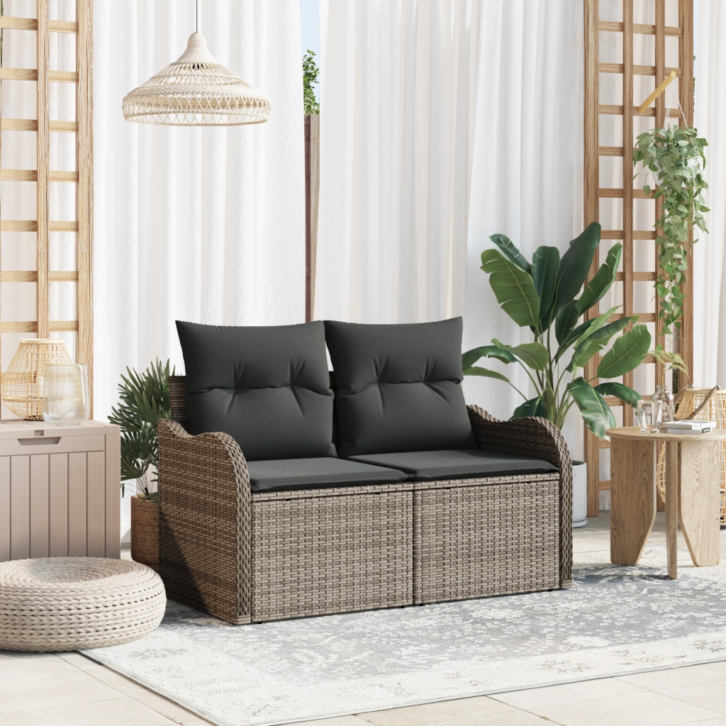 Divano da giardino a 2 posti con cuscini Grigio in Polyrattan