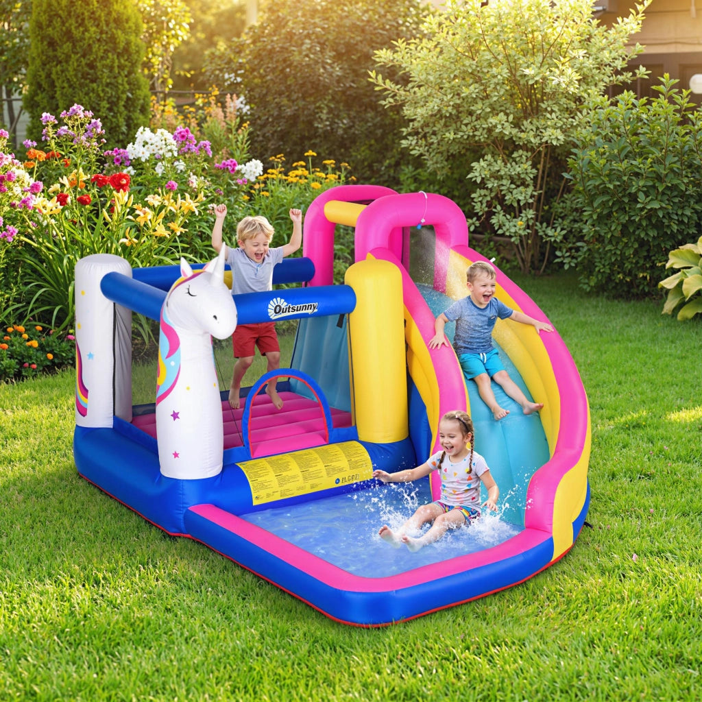 Casetta Gonfiabile per Bambini con Scivolo e Canestro ¨C zephmum ¨C 360x305x210 cm
