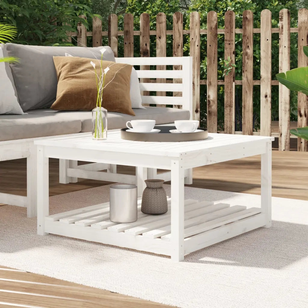 Tavolo da Giardino | Tavolino da esterno Bianco 82,5x82,5x45cm Legno Massello di Pino