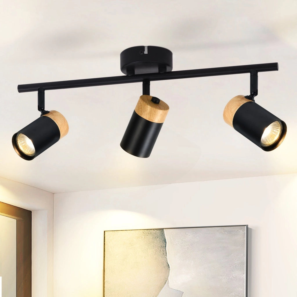 ZMH Lampada da soffitto a sospensione 3 fiamme legno GU10 orientabile 330° per camera letto