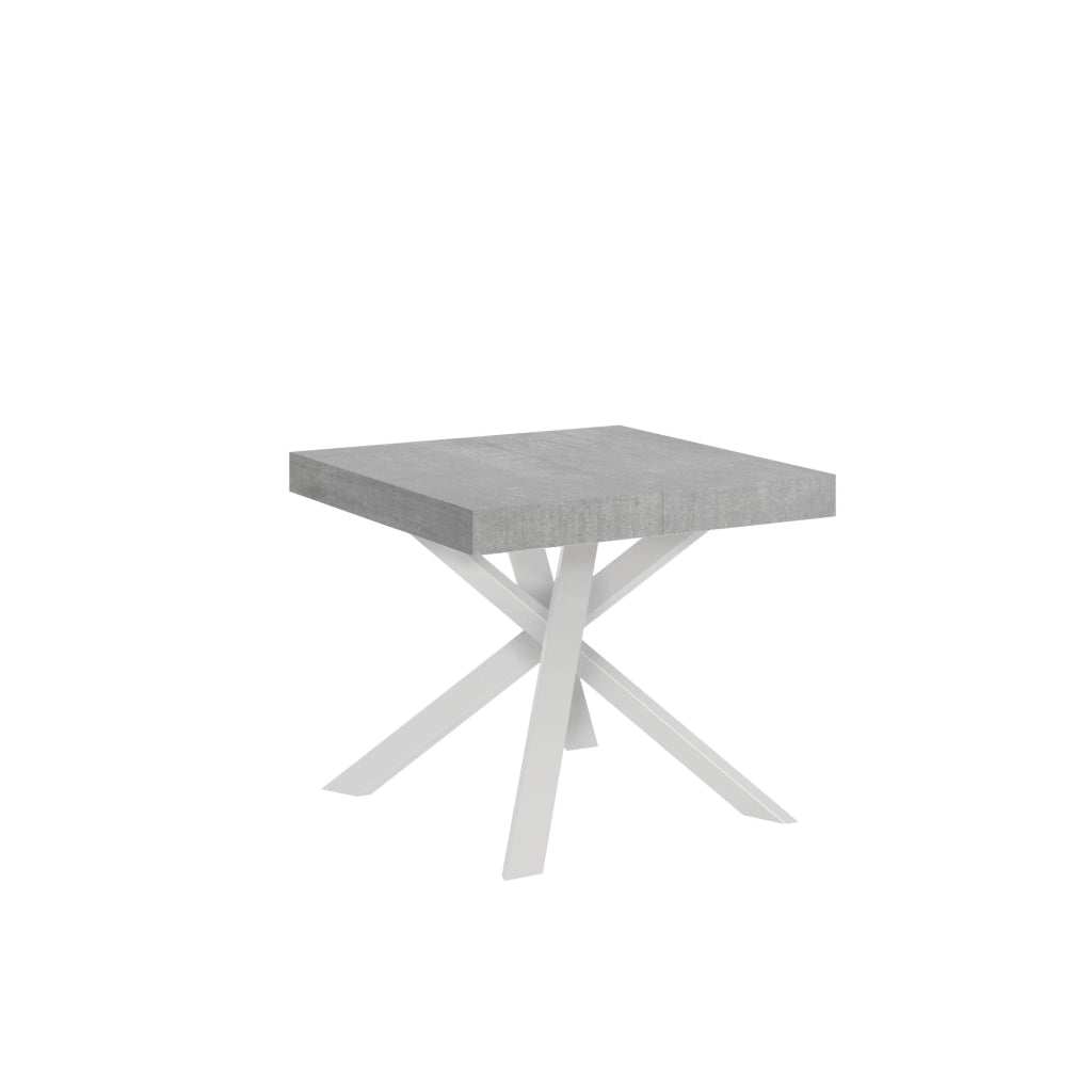 Tavolo allungabile 90x90/194 cm Clerko Cemento gambe Bianche