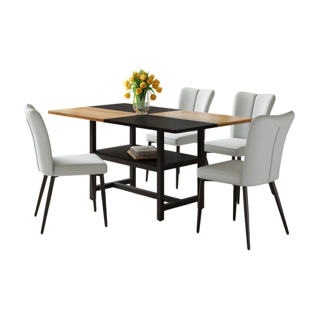 Tavolo da pranzo rettangolare con 4 sedie e vano contenitore in MDF e metallo marrone nero e grigio chiaro 160 cm